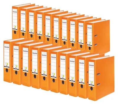 Produktbild von Original Falken 20er Pack PP-Color Kunststoff-Ordner.  Germany. 8 cm breit DIN A4 orange Ringordner Vegan Aktenordner Briefordner Büroordner Plastikordner Schlitzordner