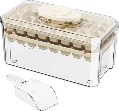 Produktbild von Eiswürfelform mit Deckel, Behälter, Eisschaufel, 32-fach-Eiswürfelbereiter für den Gefrierschrank, leicht zu lösende DIY-Eiswürfelform für Whisky, Cocktails und Kaffee
