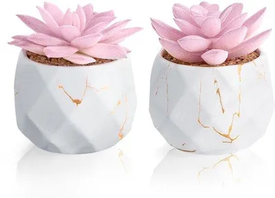 Produktbild von Keramische Pflanzen in Weißer Vase mit Gold