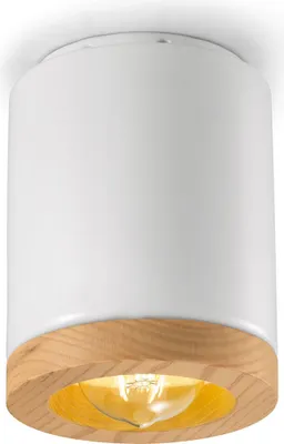 Produktbild von Spot Leuchte Decke Keramik Holz D: 12,5 cm Aufputz Weiß E27 rund Modern Keramikleuchte