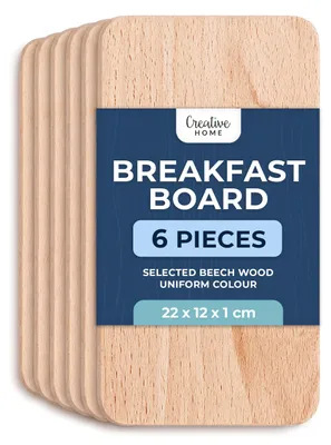 Productafbeelding van Creative Home set van 6 houten ontbijtplankjes, 22 x 12 cm