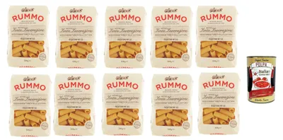 Produktbild von Rummo Rigatoni n° 50 Pasta Lenta Lavorazione Teigwaren aus Hartweizengrieß Bronze-Zeichnung 10x 500g + Italian Gourmet polpa 400g