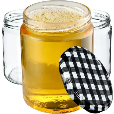 Obrázok produktu pre Zavarovacie poháre KADAX s viečkom "Maki", poháre na džem, zaváraninové poháre, 540 ml, čierne kockované, 48 kusov