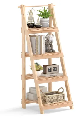 Immagine prodotto di Supporto pieghevole per piante in legno con 4 ripiani, 52x38x109 cm