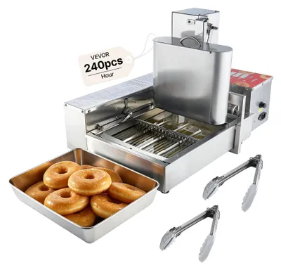 Immagine prodotto di VEVOR commerciale automatico ciambella macchina creatore, 4 file in acciaio inox attrezzature di produzione (240 pz / h) friggitrice ciambella elettrica