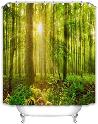 Productafbeelding van Ibenzoa® douchegordijn, waterafstotend, met bosmotief, 240 x 200 cm, polyester, schimmelwerend en antibacterieel, inclusief 12 ringen