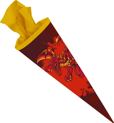 Produktbild von itenga Schultüte Zuckertüte 70cm rund Drache Filzverschluss gelb