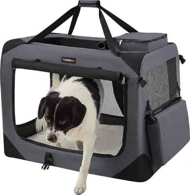 Produktbild von Feandrea Faltbare Hundebox, Hundetransportbox, XL, Hundetasche, Oxford-Gewebe, Mesh, atmungsaktiv, tragbar, Metallrahmen, mit Griffen, Taschen,