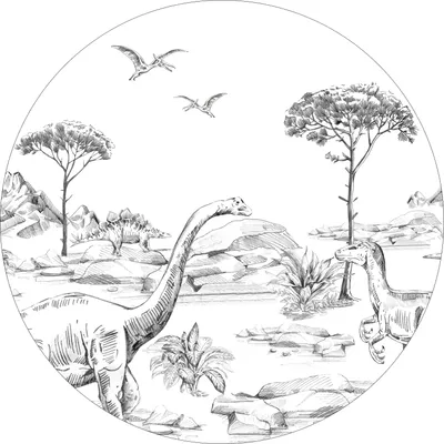 Produktbild von ESTAhome selbstklebende runde Tapete Dinosaurier Schwarz-Weiß Ø 70 cm