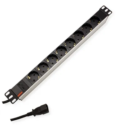 Produktbild von ROLINE 19-Zoll-Steckdosenleiste 8fach + C14-Stecker, silberfarben, 2 m