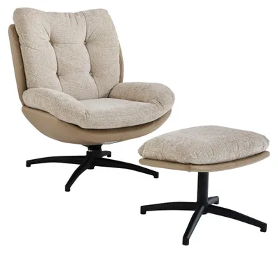 Zdjęcie produktu dla Fotel obrotowy w beżowej tkaninie z podnóżkiem, szer. 68 cm - MANU