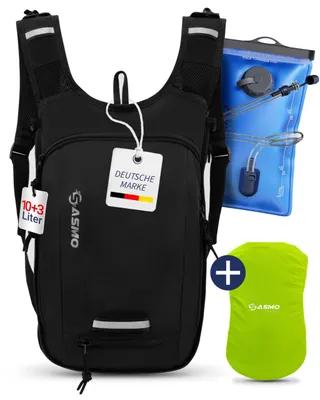 Produktbild von SASMO® Fahrradrucksack 10l+3l mit Trinkblase - Thermofach & Helmnetz | MTB Rucksack 10l & Skirucksack | Fahrrad Rucksack wasserdicht - Regenschutz |