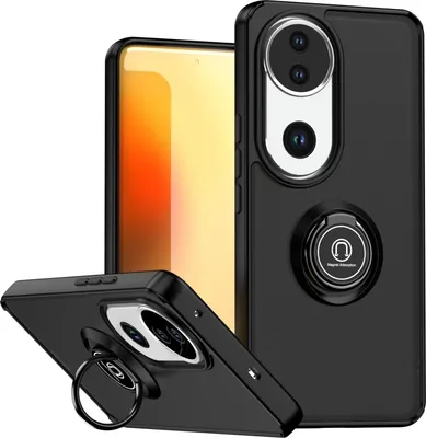 Produktbild von Hülle für Vivo V50 Matte Transluzent TPU Stoßfest Schutzhülle mit Ring Halter Ständer Schwarz