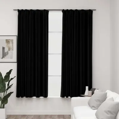 Produktbild von Verdunkelungsvorhänge Haken Leinenoptik 2Stk. Schwarz 140x175cm , Gardinen & Vorhänge Design 2024