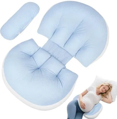 Produktbild von Unyqoos® Verstellbares Schwangerschaftskissen – ergonomische Bauch-, Rücken- & Seitstütze, probiotischer hautfreundlicher Bezug (antibakteriell, milbenhemmend), waschbar