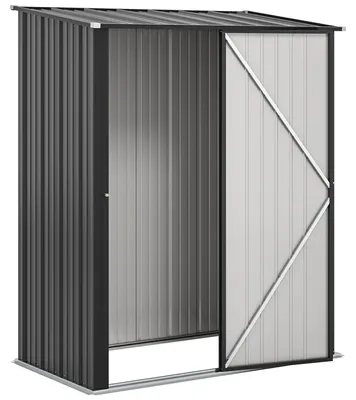 Produktbild von Geräteschuppen Wellblech verzinkt, Gartenschuppen Stahl verschließbar, Gartenhaus Schwarz | wetterfest | Schrägdach | 161,5 x 94,5 x 196 cm