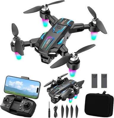 Image de Drone avec caméra 8K – Drone pliable à moteur sans balais – Drone avec caméra FPV WiFi – Rotation à 360°, mode sans tête et vol par trajectoire – Positionnement optique – Démarrage/atterrissage en une touche – 2 batteries – Noir