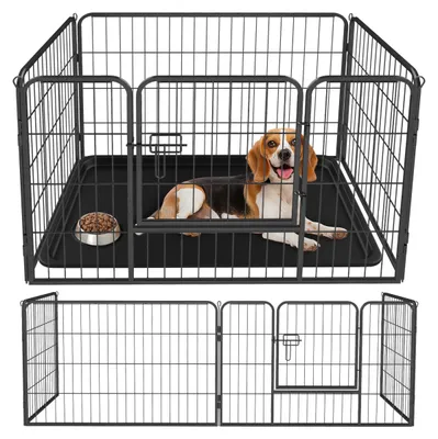 Immagine prodotto di Recinto per cani, composto da 4 pannelli, in metallo, dimensioni 91 x 61 cm, con porta, adatto sia per interni che per esterni
