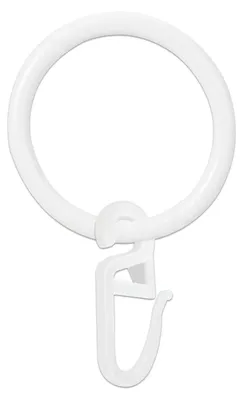Image de 50 anneaux à rideaux en métal et 50 crochets à rideaux en plastique, diamètre intérieur de 30 mm, pour rideaux de fenêtre, rideaux de lit et rideaux de douche (blancs)