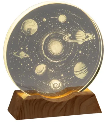 Produktbild von LED Deko Licht Kristalldiskus Planeten 11cm Glas + Holz Formano