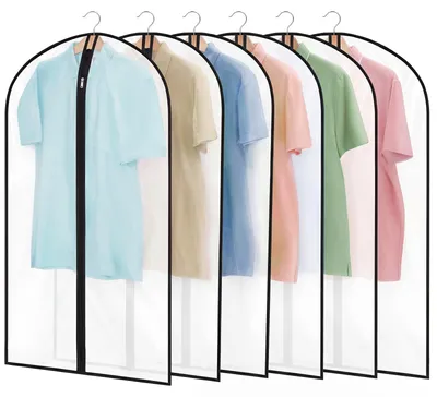 Image de 6 housses à vêtements 60 x 100 cm, housses transparentes en PEVA, housses anti-poussière avec fermeture à glissière, housses suspendues pour costumes, chemises, manteaux d'hiver et vestes