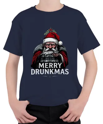 Produktbild von Merry Drunkmas Weihnachtsmann Bier Fass lustig Geschenk Vintage Kinder T-Shirt, Navy, 128