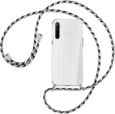 Produktbild von Handykette Backcover-Schutzhülle mit Band (Metall silberfarben) für Realme 6i - schwarz/grau/weiß