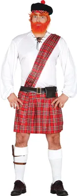 Produktbild von Weltkulturen Schottischer Kilt Kostüm Karneval Herren Komplettset Traditionelle Kleidung Fasching Outfit Hüte Röcke, Größe: 48 - 50 (M) Farbe: Weiß