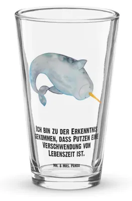 Produktbild von Mr. & Mrs. Panda Glas Narwal - Transparent - Geschenk, Tumbler, Aufräumen, Kinderzimmer, Trinkglas, Bierglas, Cocktailglas, Putzen, Wal, Meer, Hausfrau, Longdrinkglas