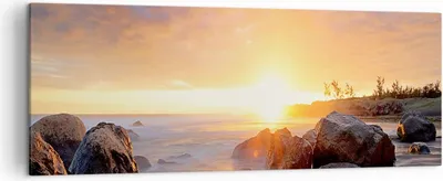 Produktbild von Bild auf Leinwand - Leinwandbild - Meer Strand Felsen - 140x50cm - Wand Bild - Wanddeko - Leinwanddruck - Bilder - Kunstdruck - Wanddekoration - Leinwand bilder - Wandkunst - AB140x50-3649