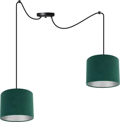 Produktbild von Milan Spider Hängelampe - Hängeleuchte in Spinnenform - Deckenlampe – Spinne Lampe mit 2 Kopf - Hängeleuchte aus Metall und Stoff  - E27 - Grün und Silber