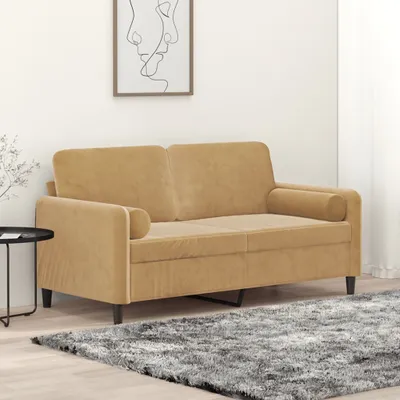 Produktbild von Design 2-Sitzer-Sofa mit Zierkissen Braun 140 cm Samt, Schlafsofas 2024 Neu