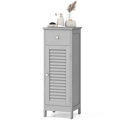 Produktbild von COSTWAY Badezimmerschrank mit Schublade & verstellbarem Regal, Lamellentür, Badschrank, freistehender Unterschrank grau