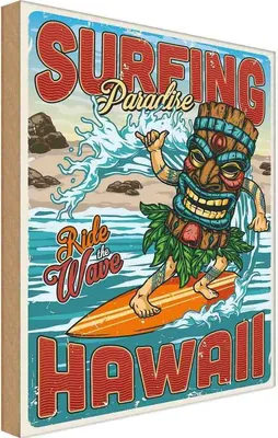 Produktbild von vianmo Holzschild 40x30 cm Paradise Hawaii Sommer Sport Abenteuer Reisen