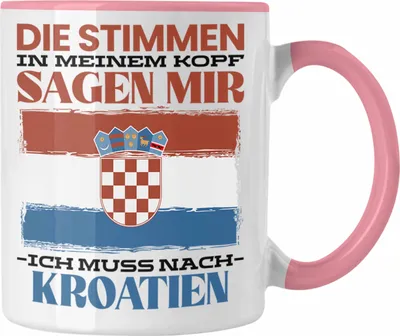 Produktbild von Trendation - Kroatien Tasse Urlaub Heimat Geschenk Spruch Kroatie Geschenkidee (Rosa)