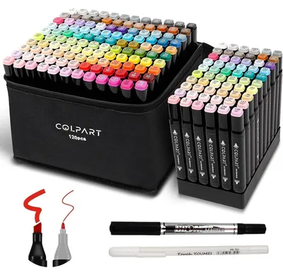 Immagine prodotto di Set di pennarelli alcolici da 120 colori, pennarelli a punta doppia, ideali per manga, design, pittura, disegno, libri da colorare, inclusi pennarelli a punta fine e penne gel