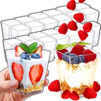 Immagine prodotto di Bicchieri riutilizzabili per dessert da 150 ml - Trasparente - Presentazione elegante - Facili da pulire - Confezione da 25 pezzi
