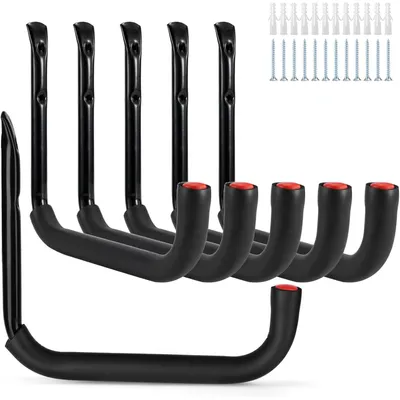 Productafbeelding van Garagehaken, 6 stuks, Jumbo-arm, 25x23 cm, staal, gepoedercoat, roestbestendig, met EVA-bescherming
