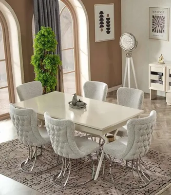 Obrázok produktu pre Jedálenský stôl so 6x stoličkami jedálenský kompletný set moderný dizajn drevený nábytok