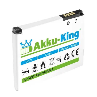 Produktbild von Akku kompatibel mit Motorola BX40, BX41 - Li-Ion 800mAh - für Razr V8, Razr2 V8, Moto U9, ZN5