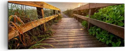 Produktbild von Bild auf Leinwand - Leinwandbild - Fußgängerbrücke Meer Strand Ufer - 140x50cm - Wand Bild - Wanddeko - Leinwanddruck - Bilder - Kunstdruck - Leinwand bilder - Wandkunst - AB140x50-2617