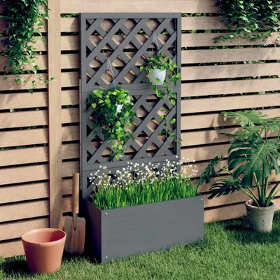 Produktbild von The Living Store Blumenkasten mit Rankgitter Grau 65x33x135 cm WPC