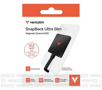 Produktbild von Verbatim SnapBack Ultra Slim SSD 512GB, 512 GB, USB Typ-C, USB 3.2 Gen 2x2, 2050 MB/s, 20 Gbit/s, Schwarz