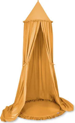 Immagine prodotto di Set: baldacchino in cotone da appendere per la cameretta e tappetino con volant - senape