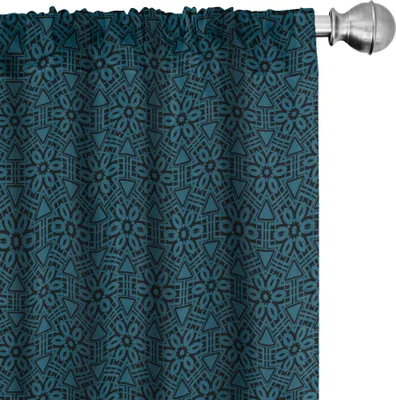 Obrázek produktu pro ABAKUHAUS Etnické závěsy, záclony, folklórní tmavé vzory s květinami, mřížka, vintage motiv, 2 kusy, 75 x 245 cm, modrá, koksově šedá
