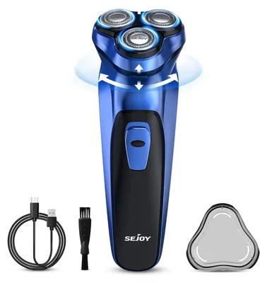 Produktbild von Elektrischer Rotationsrasierer für Herren - Dreifachklinge - Pop-up-Trimmer - Nass- und Trockenrasur - USB-C-Schnellladen - 85 Min. Laufzeit - Blau