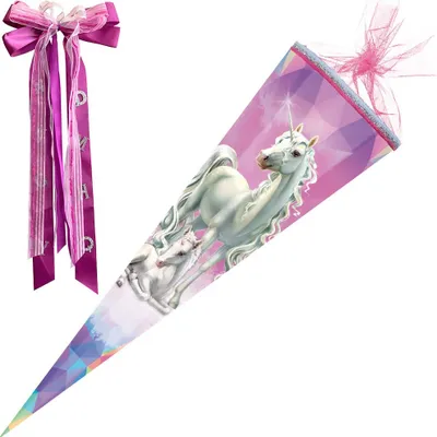 Produktbild von Nestler Schultüte Einhorn Märchenwald 85 cm mit Schleife
