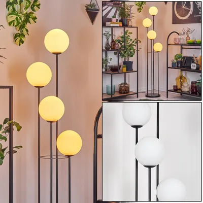 Produktbild von Cesaro Stehlampe aus Metall/Glas in Schwarz/Milchglas/Weiß