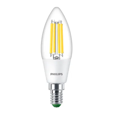 Produktbild von Philips Filament-Kerzenlampe, B35 E14, transparent, 40 W, 2,3 W, 40 W, E14, 485 lm, 50000 h, Warmweiß