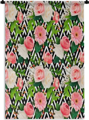 Produktbild von MuchoWow® Wandteppich Wandbehang Blumen - Rosen - Rosa 90x135 cm Tapisserie Dekoration Wandtuch - Baumwolle - Wandskulptur